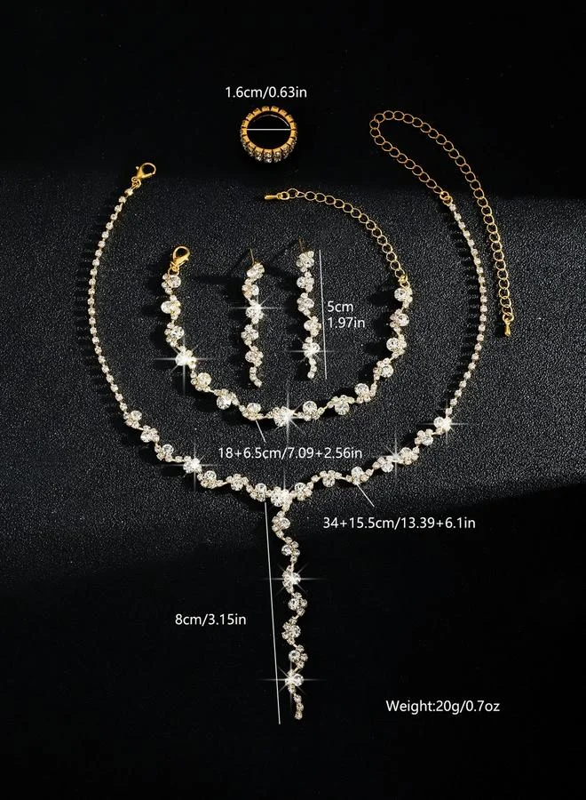 تايك تو طقم مجوهرات أربع قطع عقد وسوار وخاتم وأقراط مزين